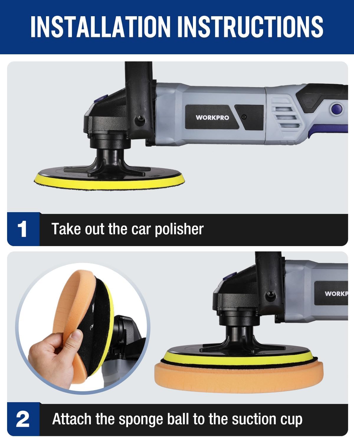 Round sponge polishing pad mounted on a buffer polisher backing plate