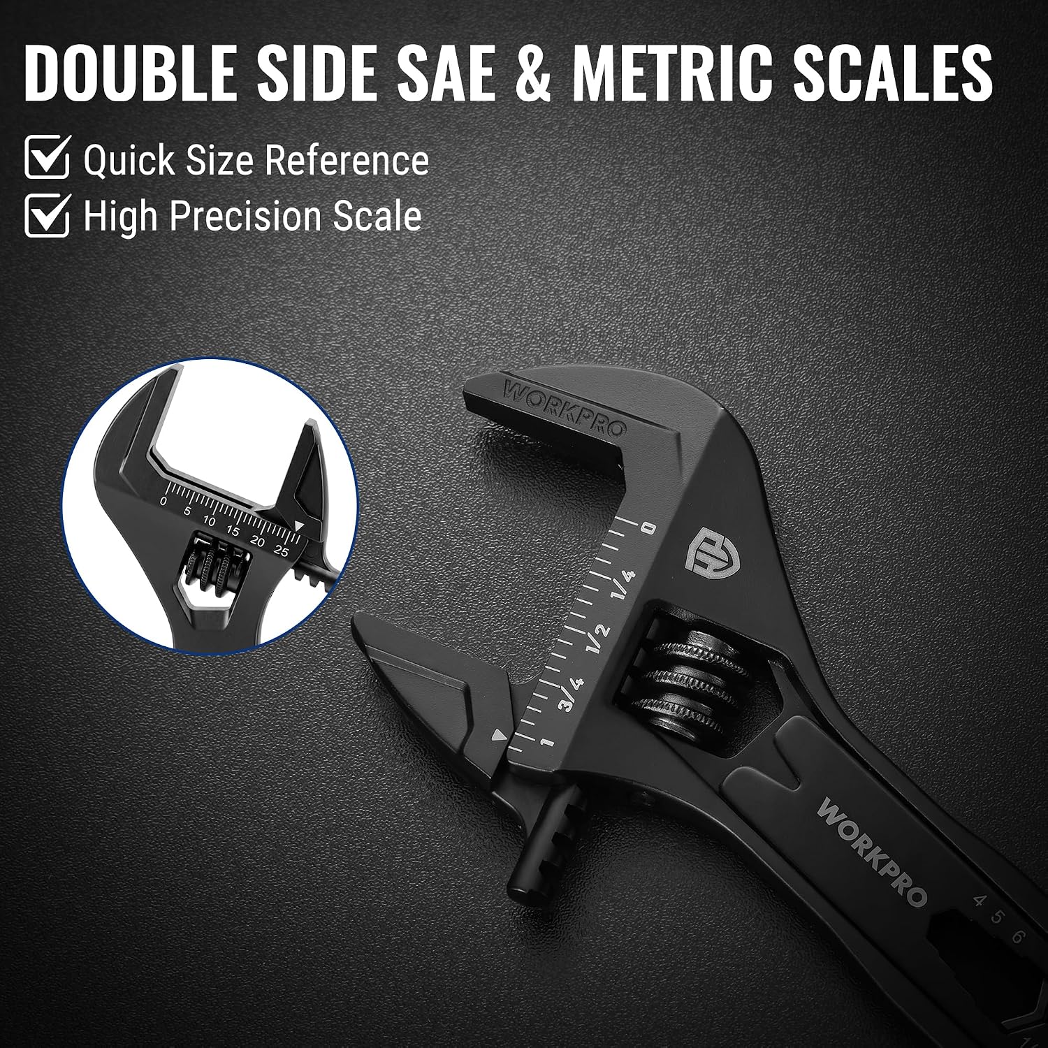 WORKPRO 4" Adjustable Wrench Wide Jaw Opening, 9-in-1 Mini Wrench Multitool