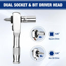 WORKPRO Stubby Ratchet & Bit Driver Set 16 PCS, 1/4", 3/8" Drive Ratchet Handle Wrench, 72-T Quick-Release Reversible Socket Wrench, 2 Socket Adapters, 2 Extension Bars, 10 PCS 1/4" Hex Bits