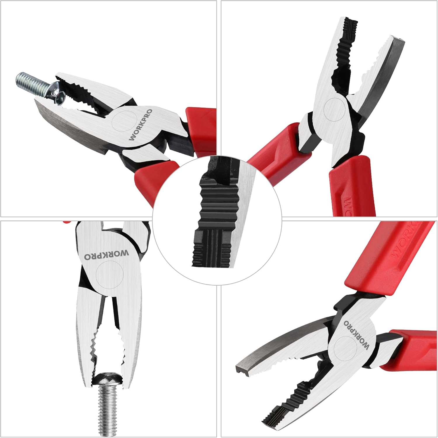 Screw extractor pliers with highlighted black extraction teeth and red-and-black body