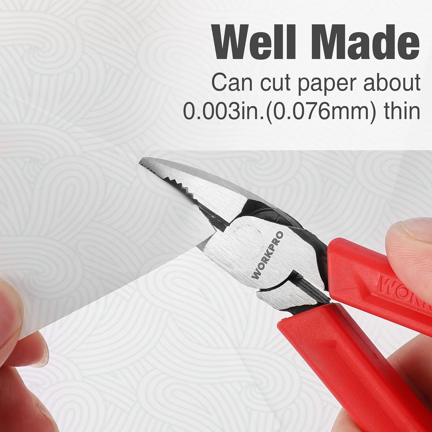 Screw extractor pliers cutting thin material with serrated jaws and red handle