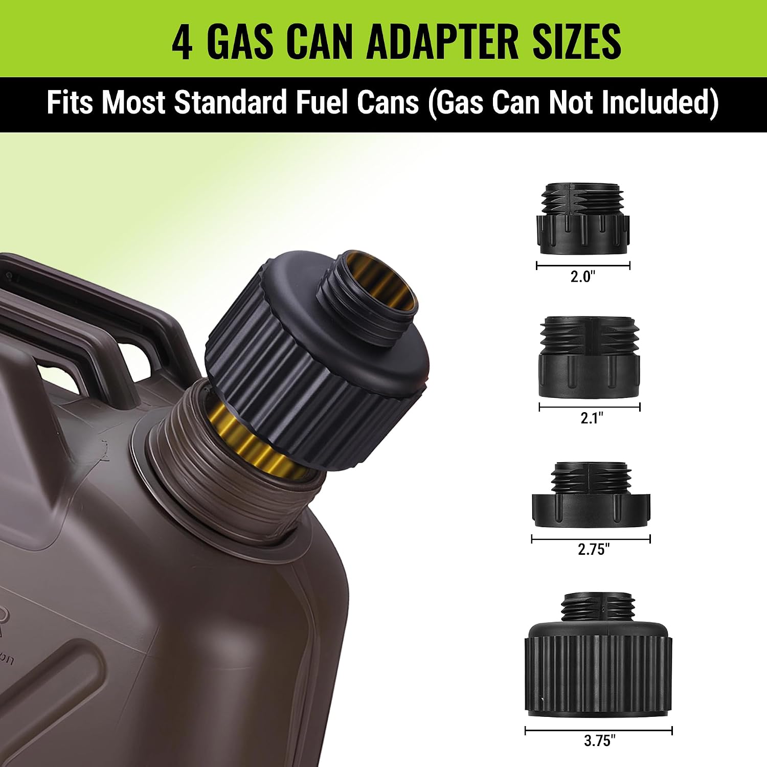 Electric fuel transfer pump with four gas can adapter size nozzles