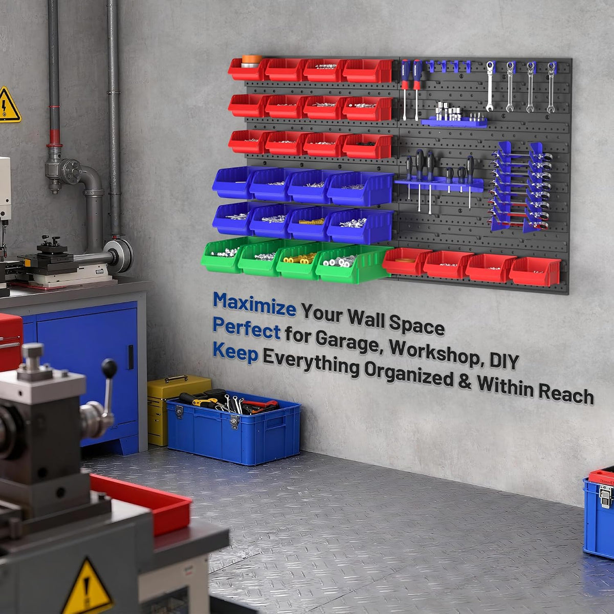 WORKPRO 44PCS Wall Mounted Storage Bins for Garage Storage | Screw organizer for Screws, Nuts, Bolts, Nails, Beads, and Small Hardware Parts, With Wall Panels