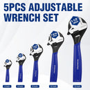 WORKPRO 5-piece Adjustable Wrench Set, 4-Inch & 6-Inch & 8-Inch & 10-Inch & 12-Inch Wrenches, Wide Jaw Black Oxide Wrench, Metric & SAE Scales, Cr-V Steel, for Home, Garage, Workshop