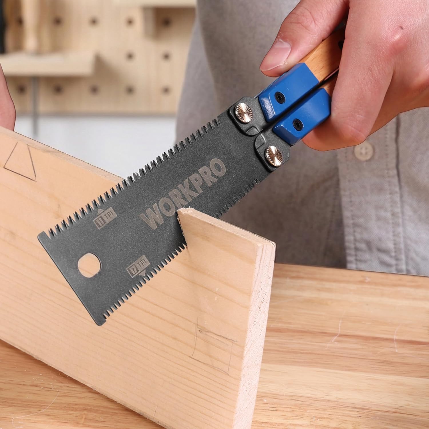 WORKPRO 6'' Folding Japanese Hand Saw, Double-Edged Pull Saw with 11&17 TPI