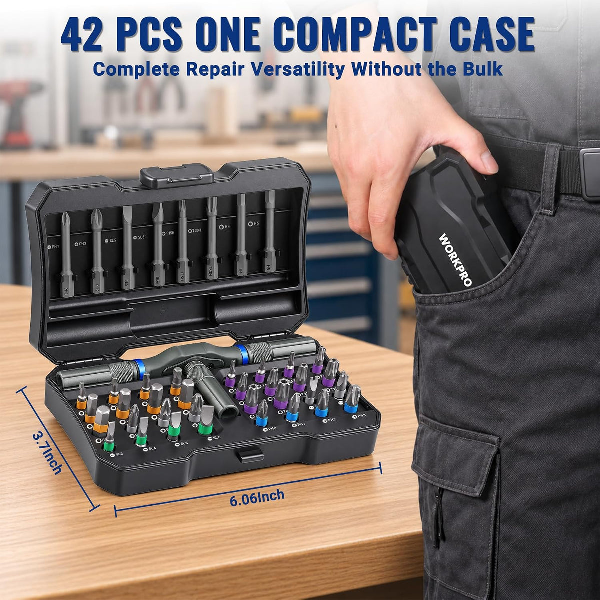 WORKPRO 42 in 1 Magnetic Screwdriver Set, with T Handle Ratchet Screwdriver