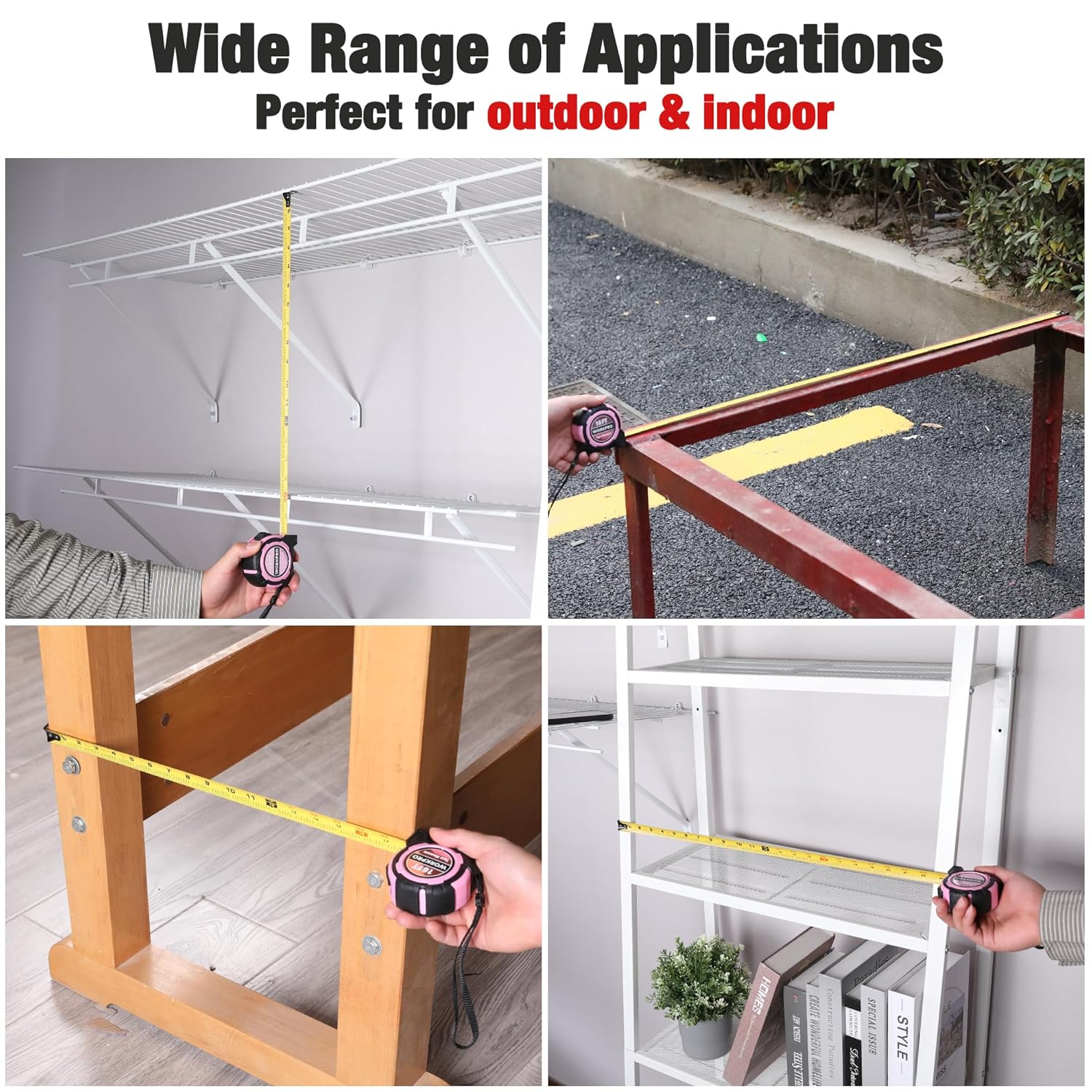 Retractable tape measure with yellow tape measuring for home projects, magnetic hook in use