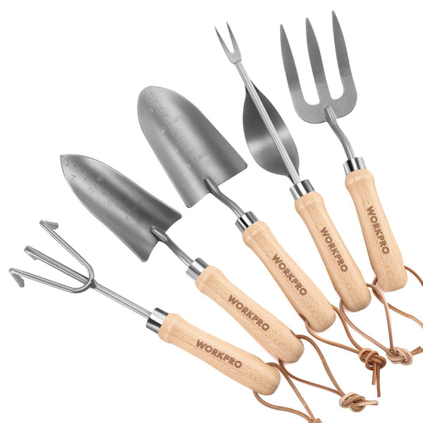 WORKPRO 5 Pcs Heavy Duty Steel Gardening Tools Kit with Wooden Handle