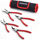 WORKPRO 4-Piece Snap Ring Pliers Set, 7-Inch Internal and External Circlip Pliers Kit with Straight and Bent Jaw, For Ring Remover Retaining, Storage Pouch Included