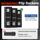 WORKPRO 4PCS Impact Socket Set 1/2" Drive, Lug Nut Socket Set, Wheel Socket Set Cr-Mo Steel, Includes 1PC 3" Extension Bar & 3PCS Flip Sockets of 6 Metric and SAE Sizes