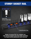 WORKPRO 1/4" Drive Socket Set, 10-Piece Metric CR-V Socket Set with Rail | Standard & Shallow Sockets, External Hex Socket, 4mm to 13mm, 6-Point, Size Markings, PVC Socket Organizer, for Auto Repairs