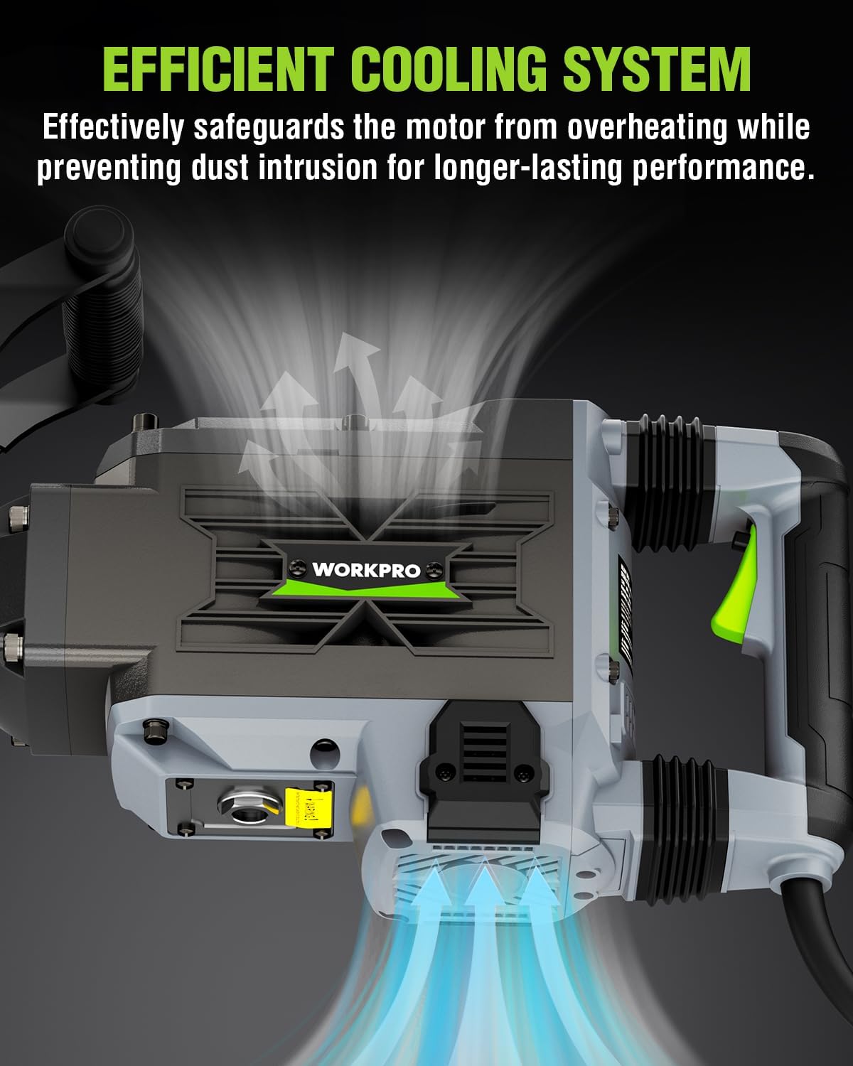 Demolition jackhammer cooling system cutaway illustration