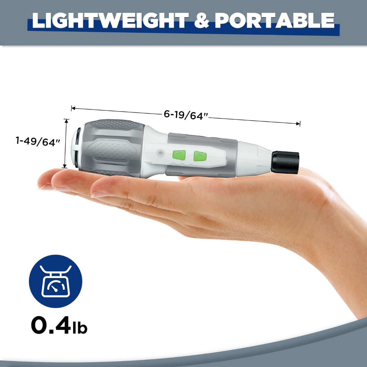 Pink and gray compact cordless screwdriver with measurement scale for portability