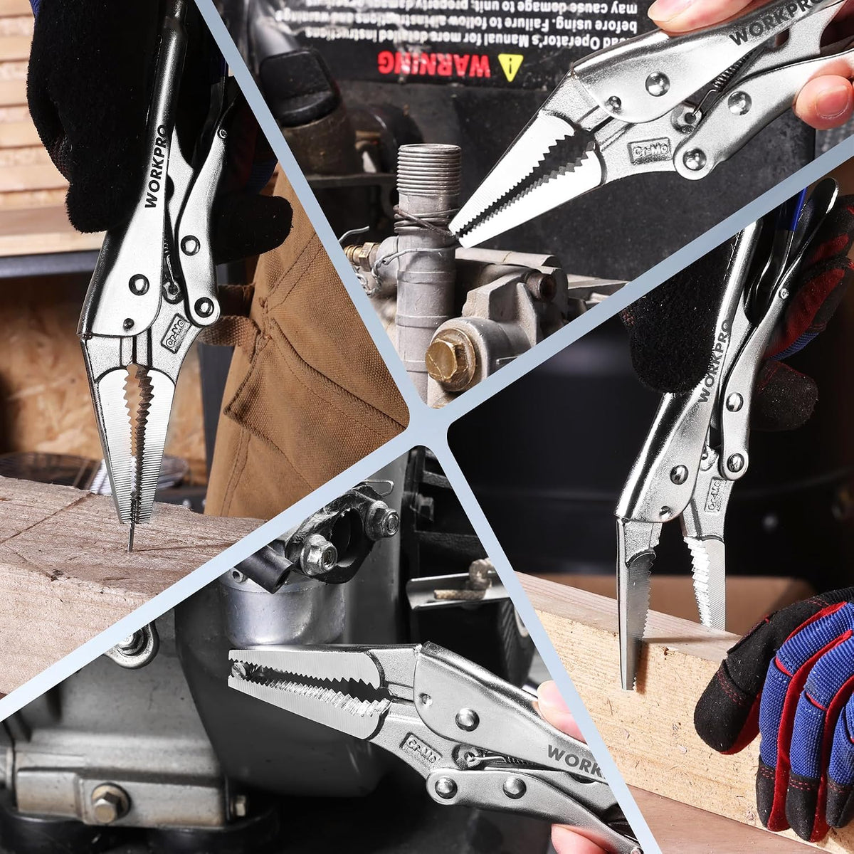 WORKPRO 9.5" Long Nose Locking Pliers, CR-MO Steel Construction with Perforated Screw, Multipurpose Clamping Tool for Automotive, Welding, and Home DIY