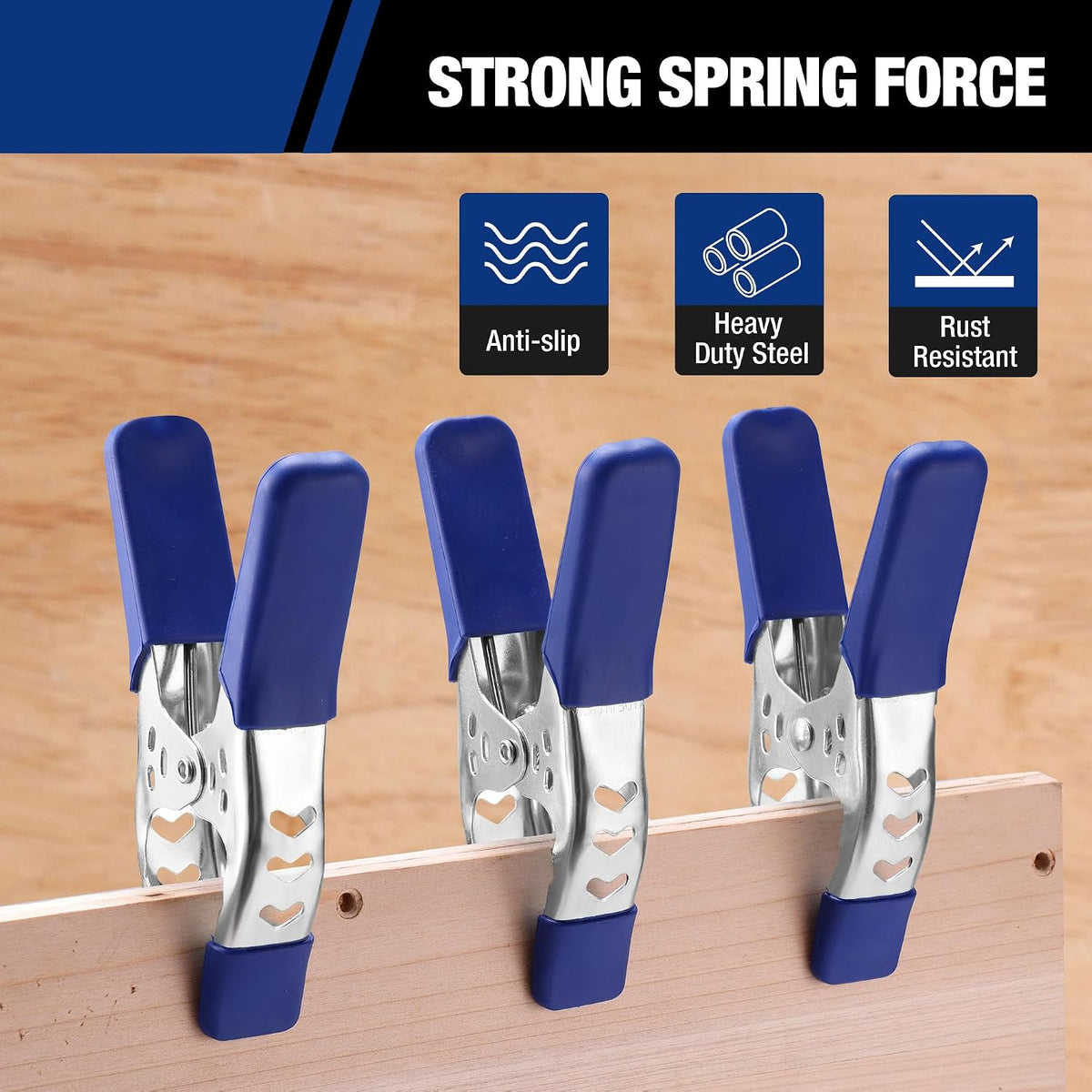 WORKPRO 6-Inch Spring Clamps, 6 Pack, Heavy Duty Metal Clamps with PVC Jaw Pads, Strong Grip for Woodworking, DIY Projects, Crafts and Home Use