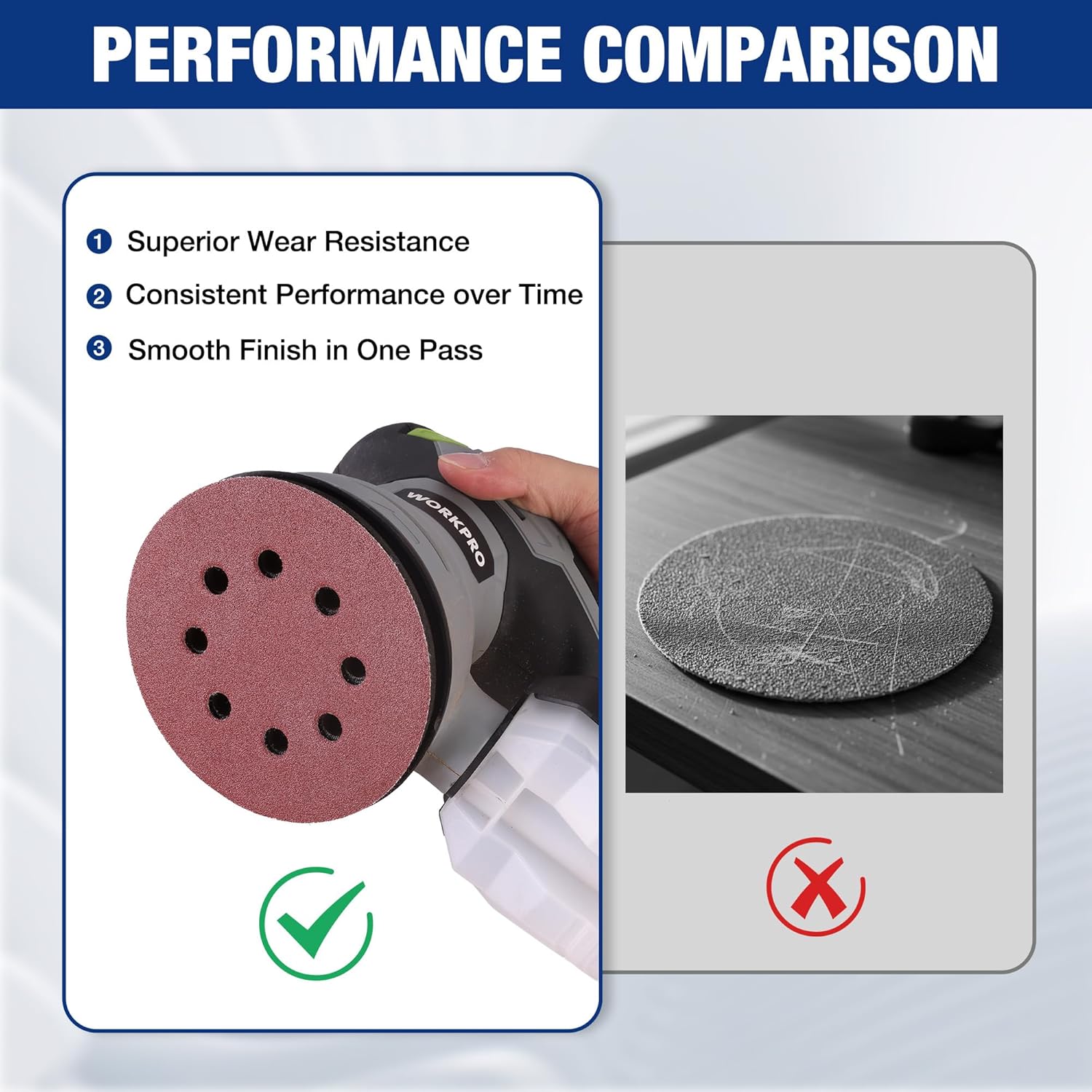 Maroon 8-hole sanding disc on orbital sander pad