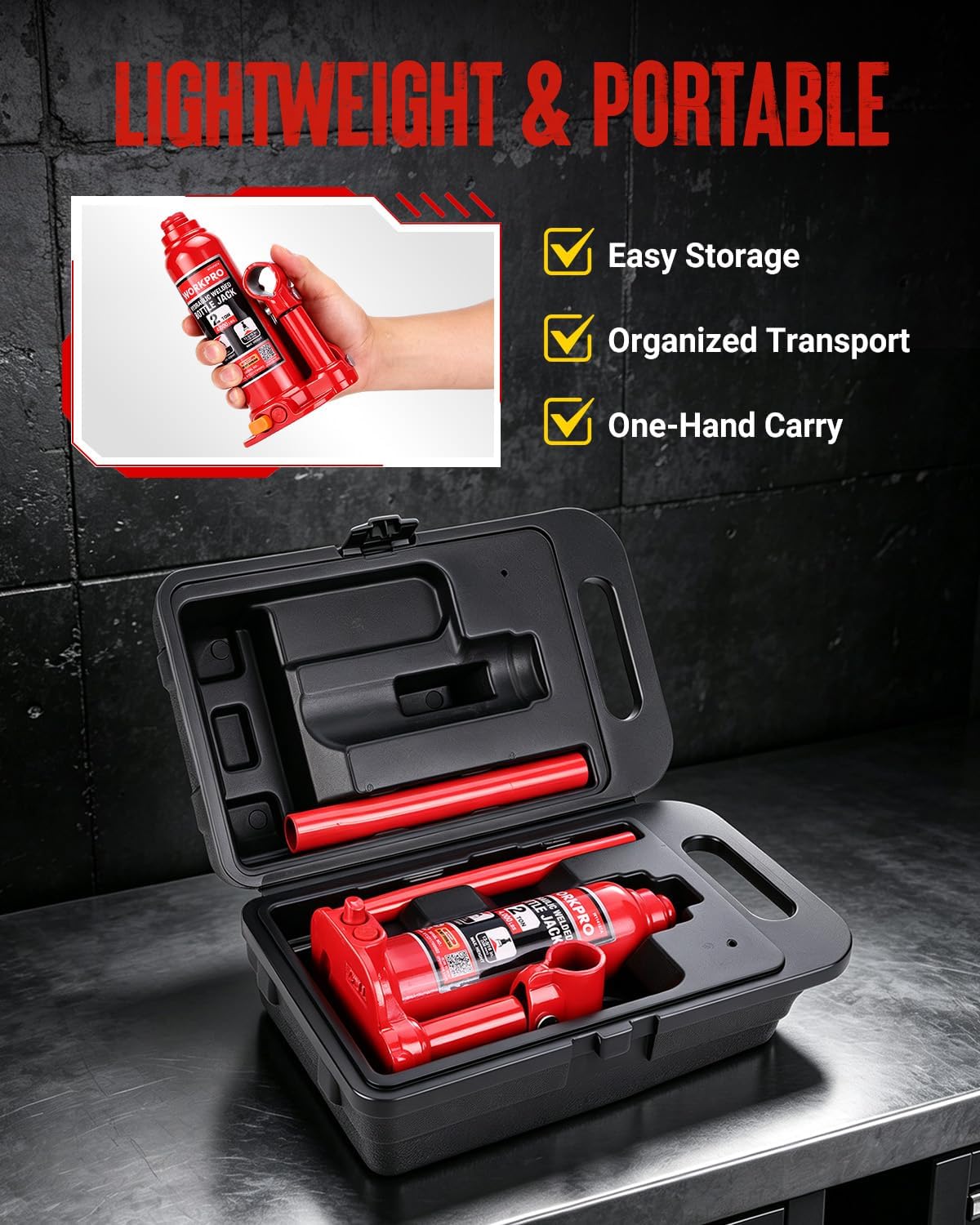WORKPRO Bottle Jack, 2 Ton Heavy Duty Hydraulic Car Jack with Storage Case