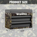 WORKPRO Metal Mini Tool Box, Top Tool Chest containing Two Drawers with Ball Bearing Slides, PVC Drawer Liners and PP Feet Pads, Durable Cold Rolled Steel Small Toolbox for Multi-Purpose Storage, Camo