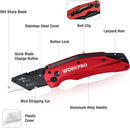 WORKPRO Folding Utility Knife, Heavy Duty Metal, Quick Open Botton Lock Box Cutter, Quick Change Blade Razor Knife, 1PC with 10 Extra SK5 Blades