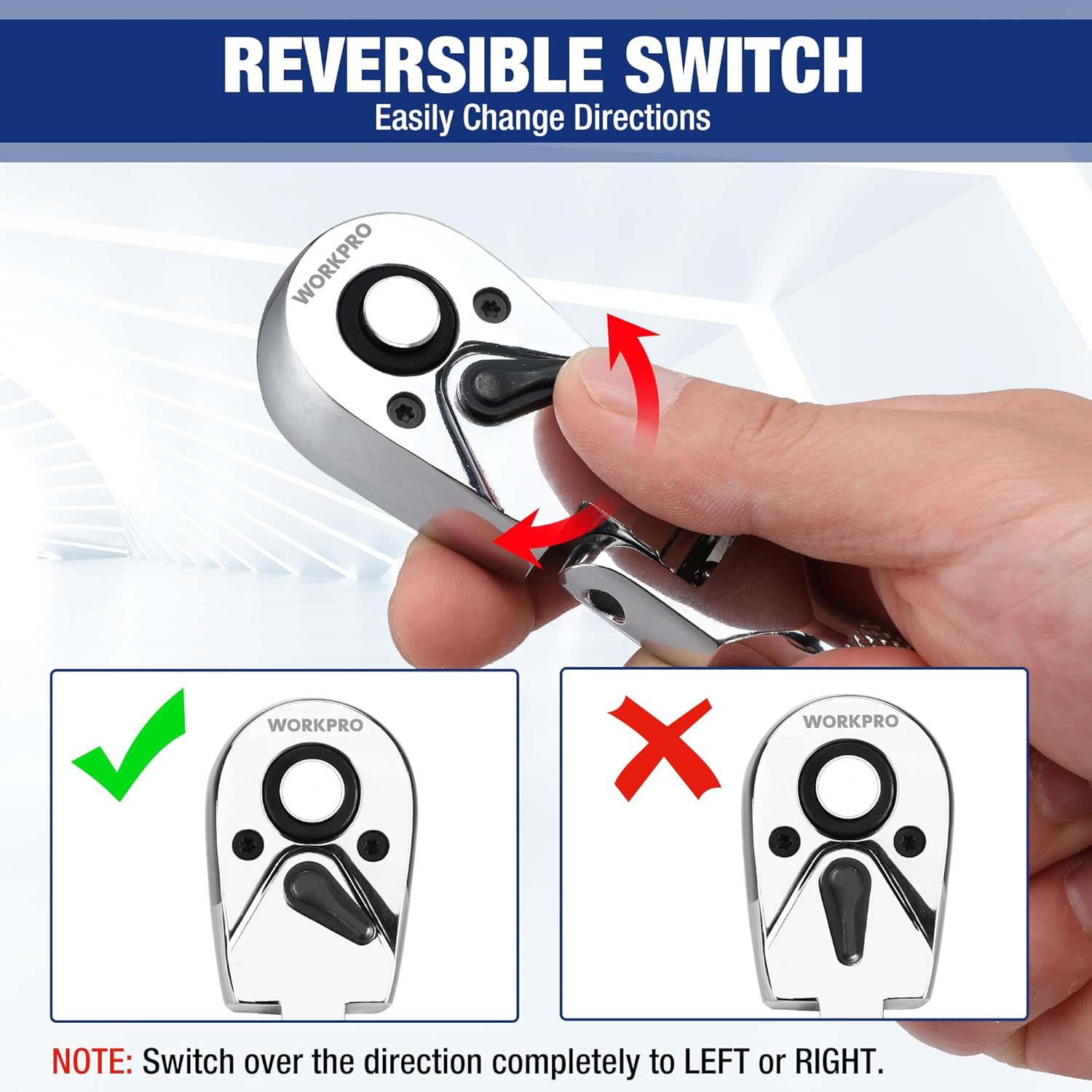 Reversible ratchet switch on the stubby driver handle