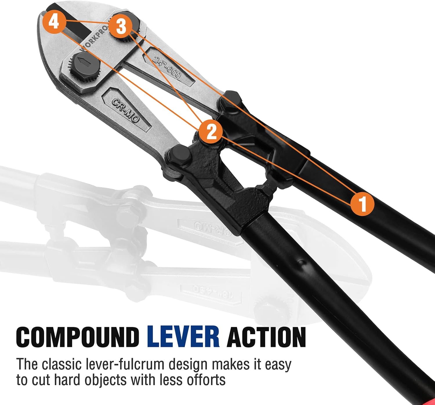 WORKPRO 24" Bolt Cutter, Chrome Molybdenum Steel Blade, Heavy Duty Bolt Cutter with Soft Rubber Grip, Cutting Tool for Cut Chain, Wire, Screw, Rivet