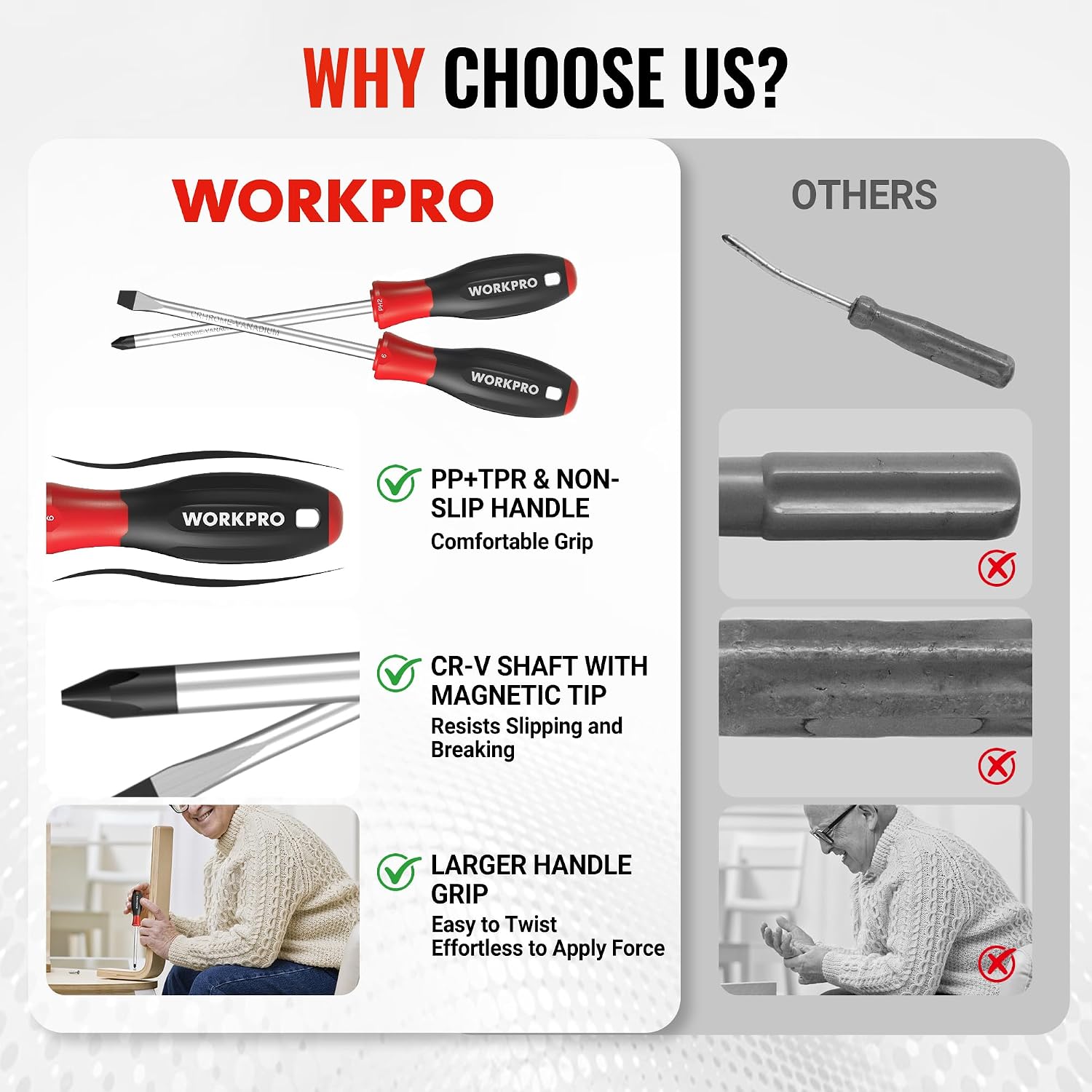 WORKPRO 10-Piece Magnetic Screwdriver Set with Pouch, Red