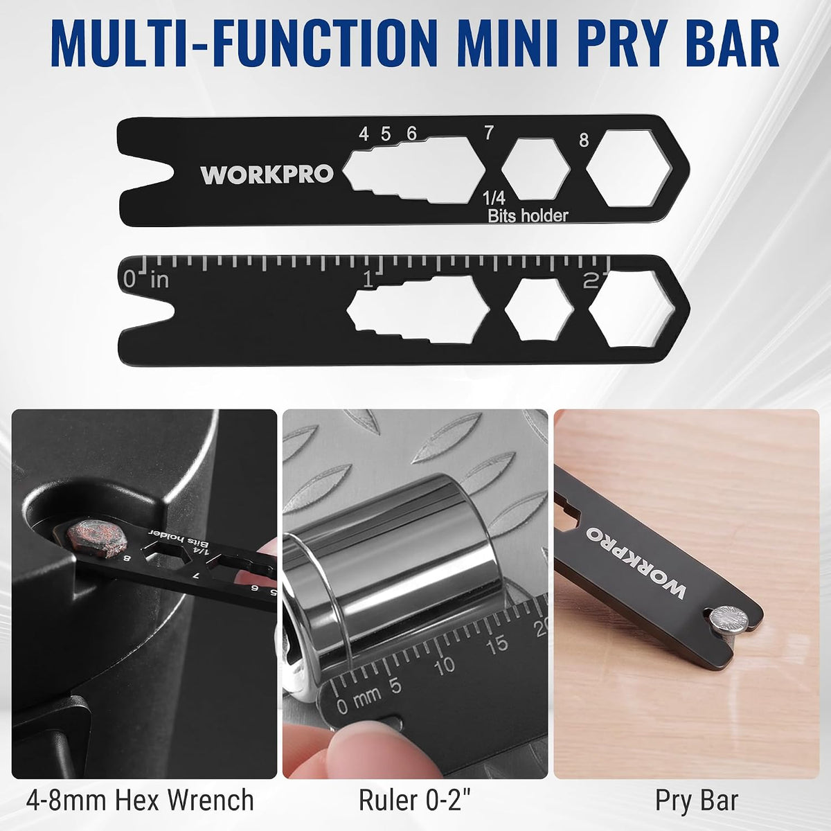 WORKPRO adjustable wrench multitool in black metal, wide jaw opening design with 4 inch adjustable span