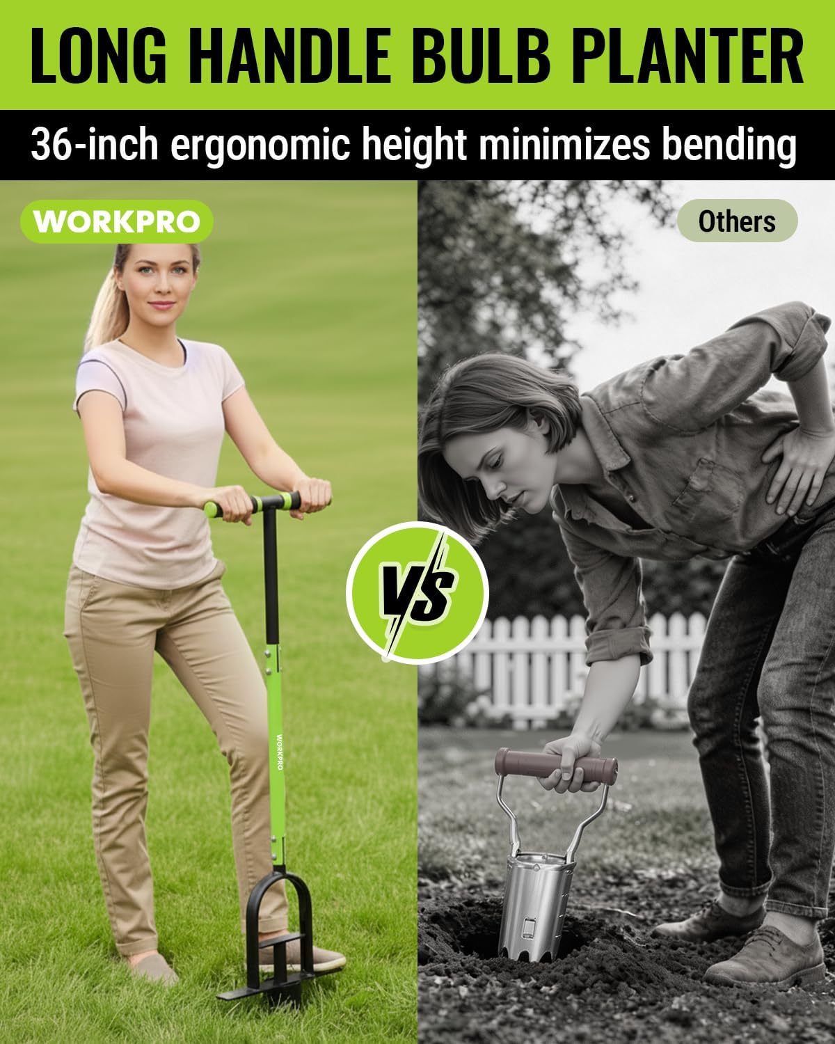 36-inch long-handled bulb planter with ergonomic height for digging plugs