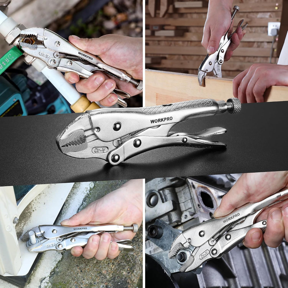 WORKPRO Locking Pliers, 7-inch Curved Jaw Vice Grips pliers | Chromium-Vanadium Steel Locking Pliers with Wire Cutter, Locking Adjustable Vise Grips for Clamping Twisting Welding
