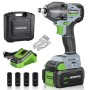 Cordless impact wrench kit with 20V battery, charger, and impact sockets in case