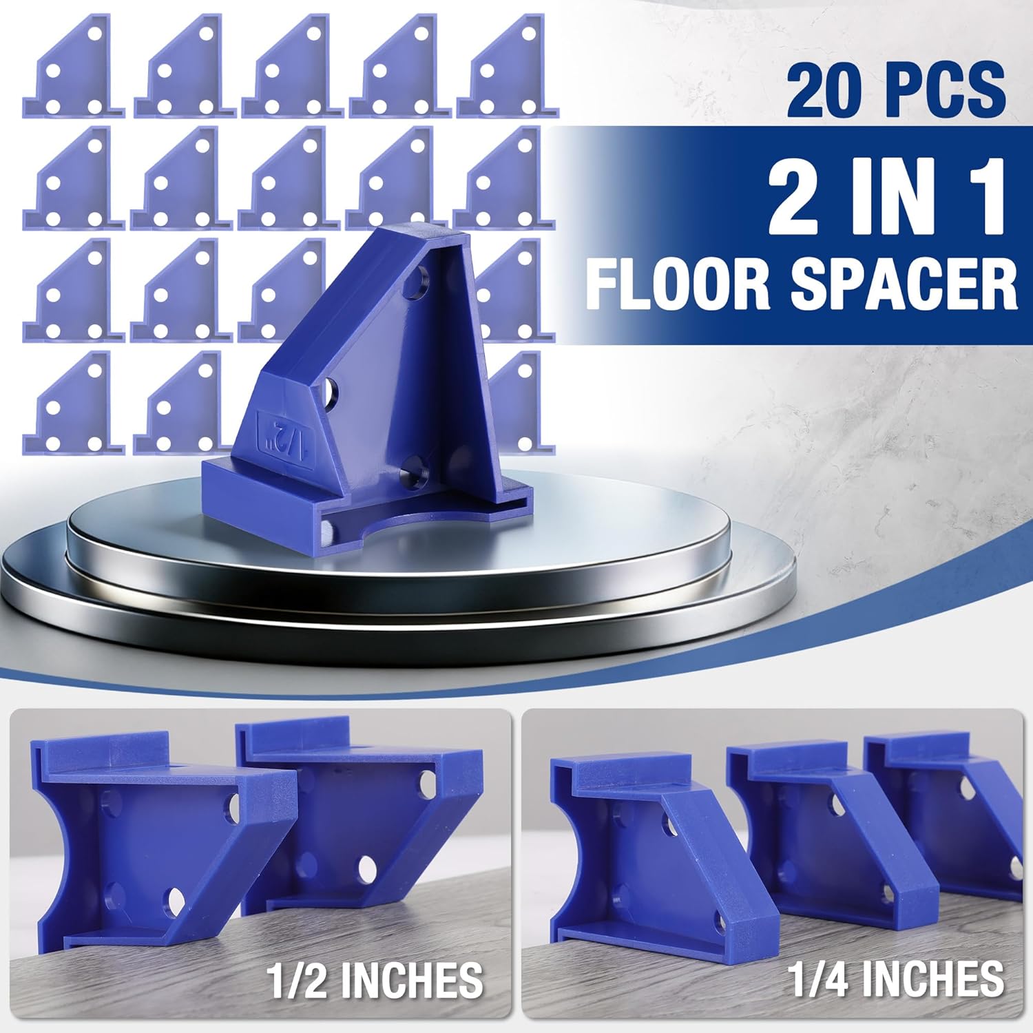 Blue floor spacers, 2-in-1 set of 20 pieces for laminate or LVP installation