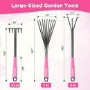 WORKPRO 6-Piece Pink Garden Tool Set, Heavy Duty Gardening Hand Tools with Soft Rubber Handle, Including Trowel, Rakes, 2-in-1 Hoe and Crack Weeder, Ideal Gardening Gifts for Men and Women