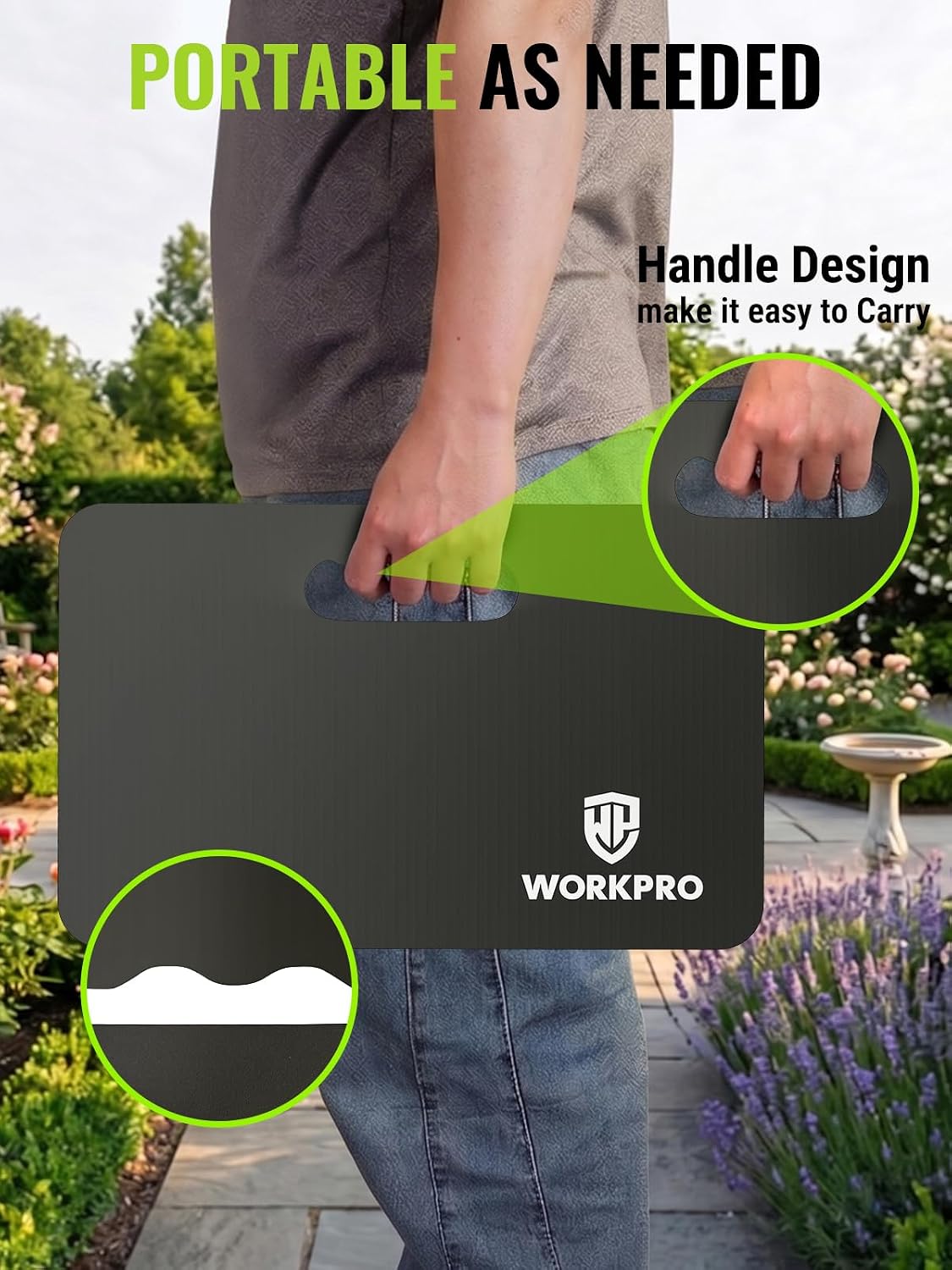 WORKPRO extra thick kneeling pad in black with foam padding, 2 pack set for kneeling during floor work