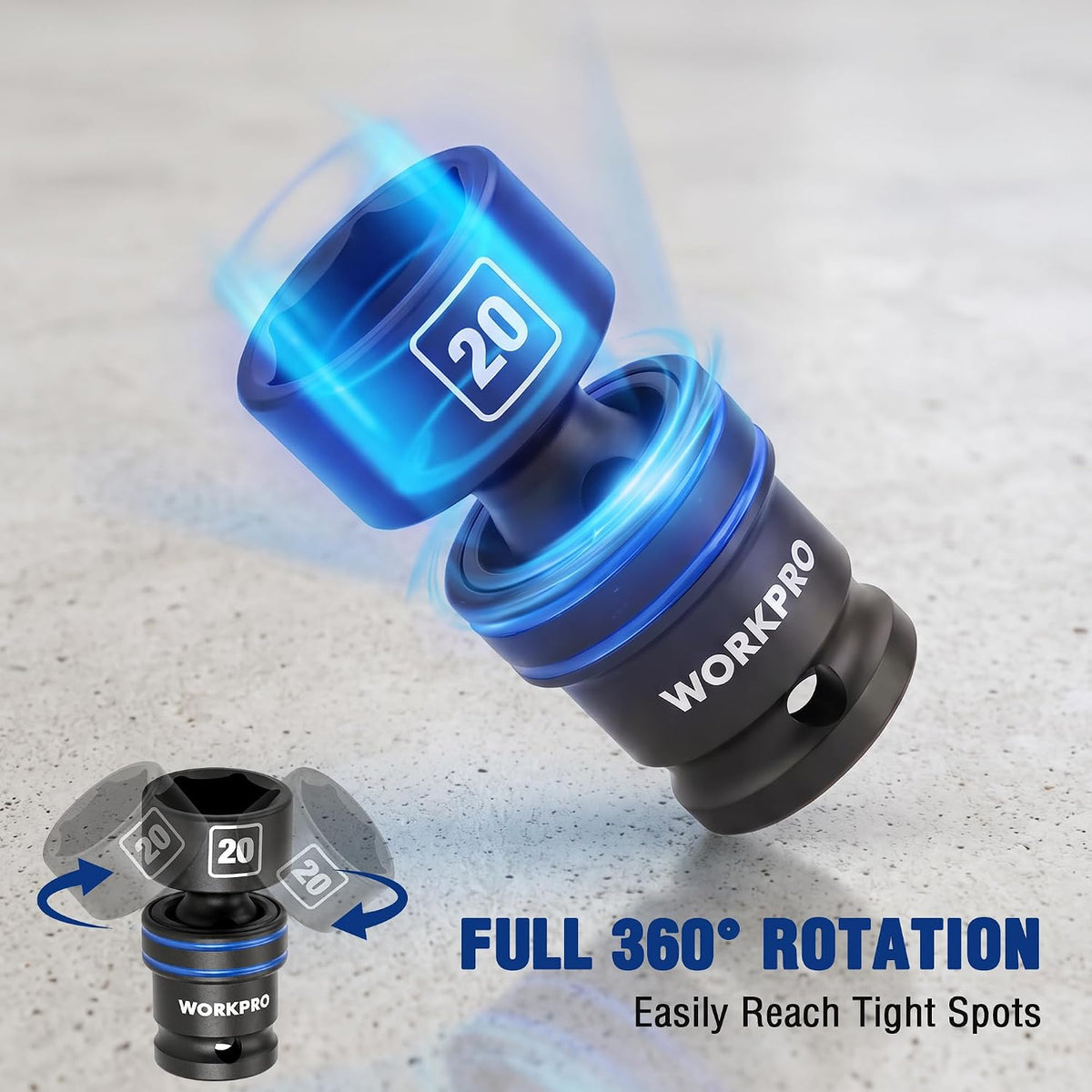 WORKPRO 19-Piece 3/8＂ Dr. Universal Impact Socket Set, Metric