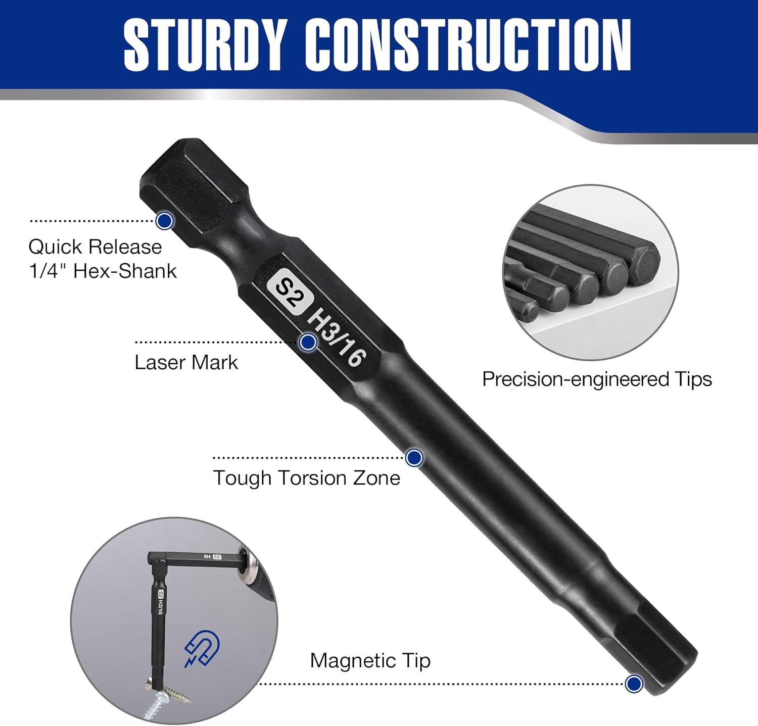1/4-inch hex-shank Allen bit with magnetic tip and precision-engineered end