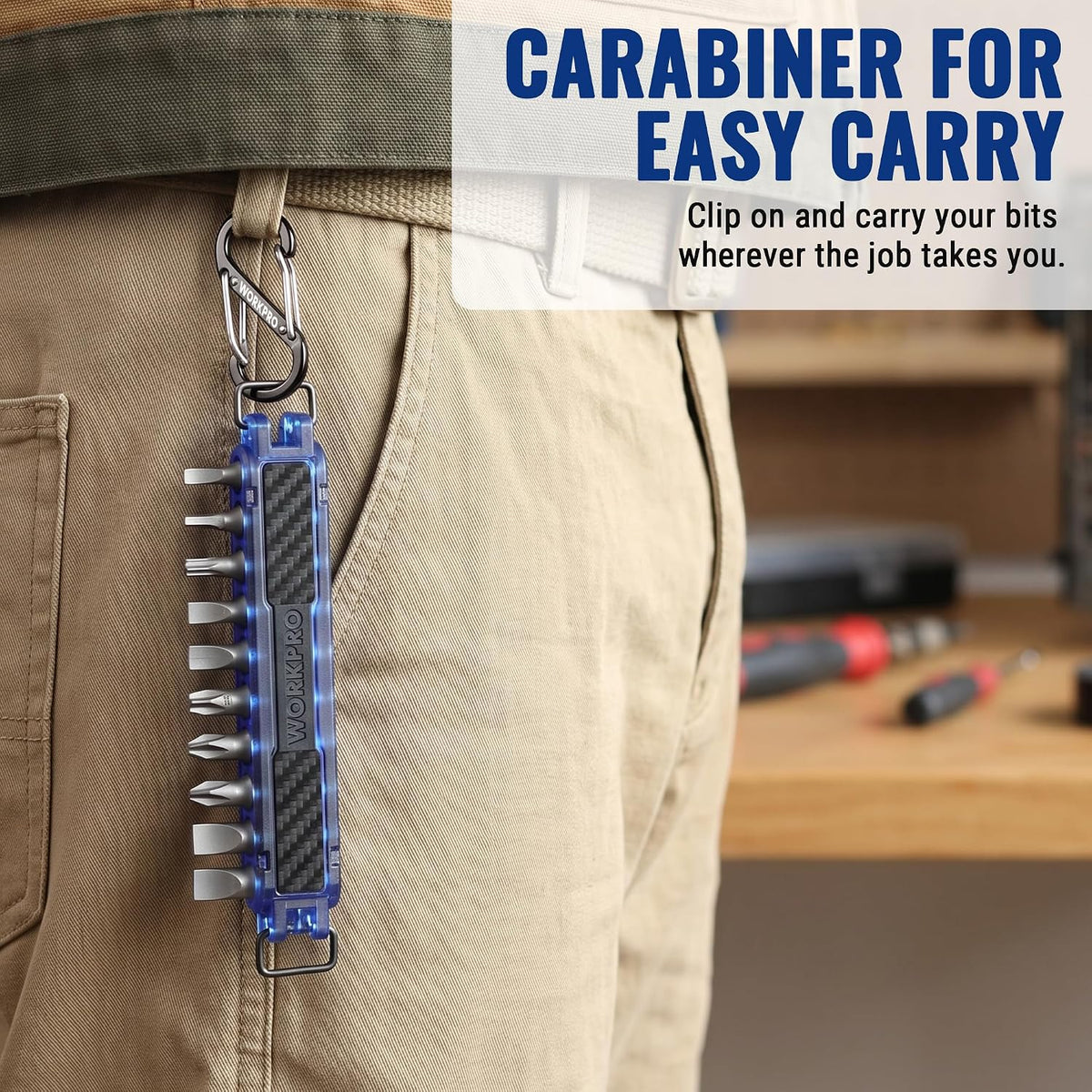WORKPRO 1/4 in Hex Bit Holder, 10-Hole Bit Organizer with Carabiner