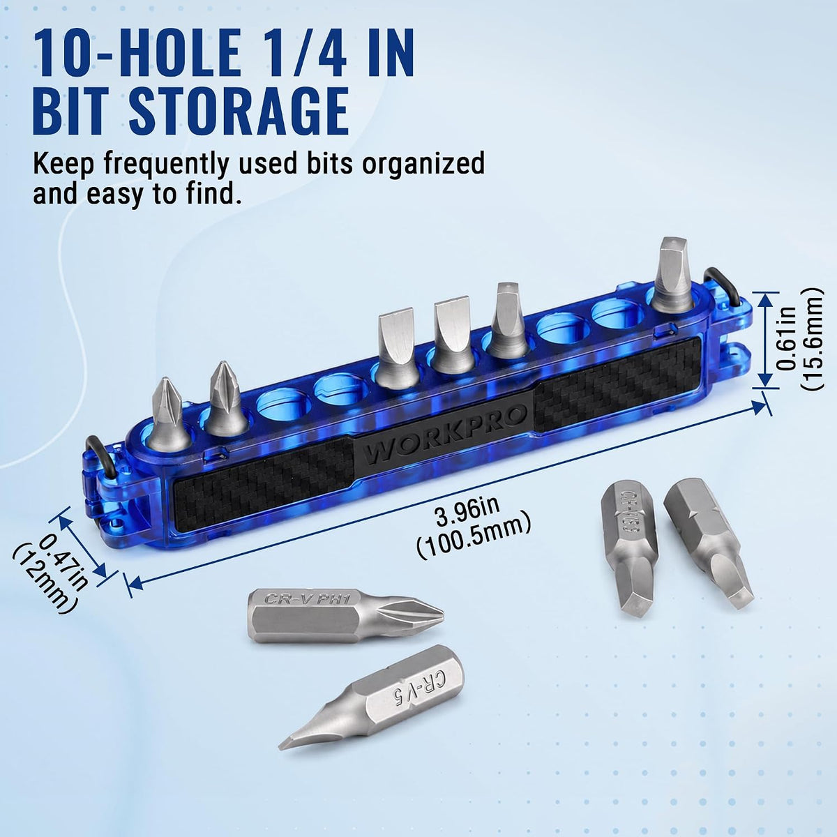 WORKPRO 1/4 in Hex Bit Holder, 10-Hole Bit Organizer with Carabiner
