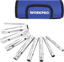 WORKPRO 9-Piece Shower Valve Socket Wrench Set with Bar Handle, for Bathroom Removal of Tub and Shower Valves, Home Plumbing Repairs, Double-Ended, Storage Bag Included