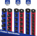 WORKPRO Magnetic Socket Organizer - 6-Piece Aluminum Alloy Socket Rail, Heavy Duty Socket Holder - Set: 1/4-Inch x 12 Clips, 3/8-Inch x 10 Clips, 1/2-Inch x 10 Clips