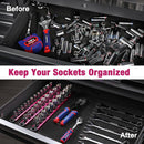 WORKPRO Magnetic Socket Organizer, 1/2-Inch Drive Aluminum Alloy Socket Rail, Heavy Duty Socket Holder, Socket Rack Kit 1/2-Inch x 10 Clips Rose Red(Socket not Included)