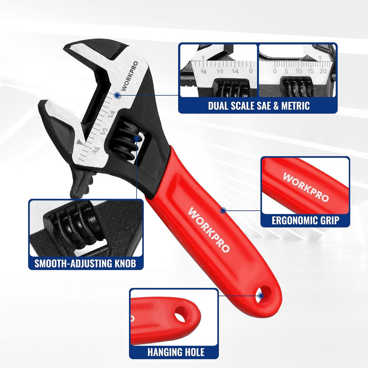 WORKPRO 4-Inch Mini Adjustable Wrench, Wide Jaw Cr-V steel Wrench