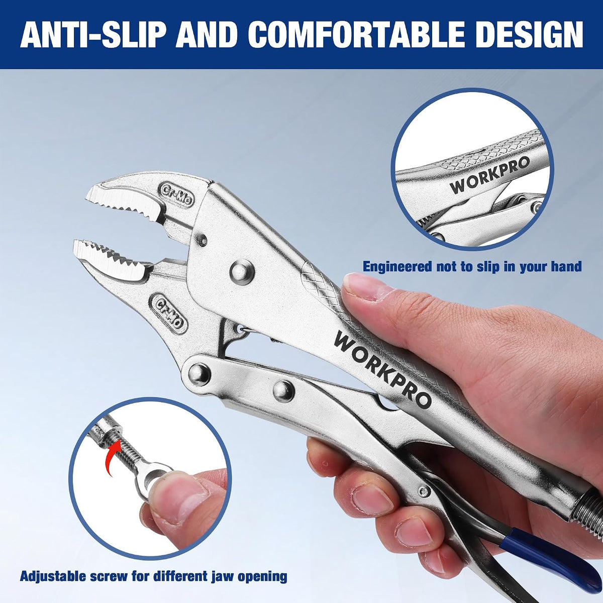 WORKPRO 10" Curved Jaw Locking Pliers with Screw Extractor, CR-MO Steel Construction with Perforated Screw, Multipurpose Clamping Tool for Automotive, Welding, and Home DIY