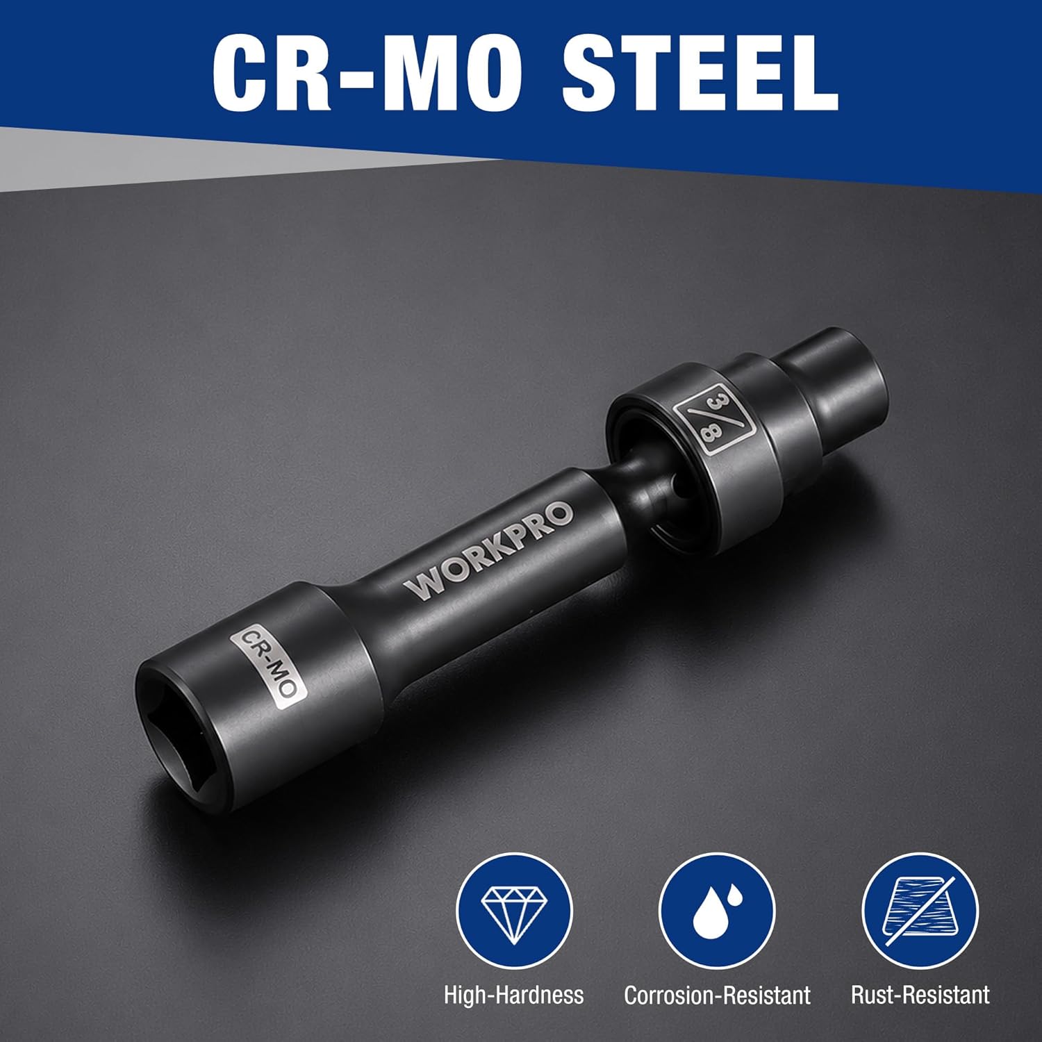 Black CR-MO steel driveline socket with 12-point ends