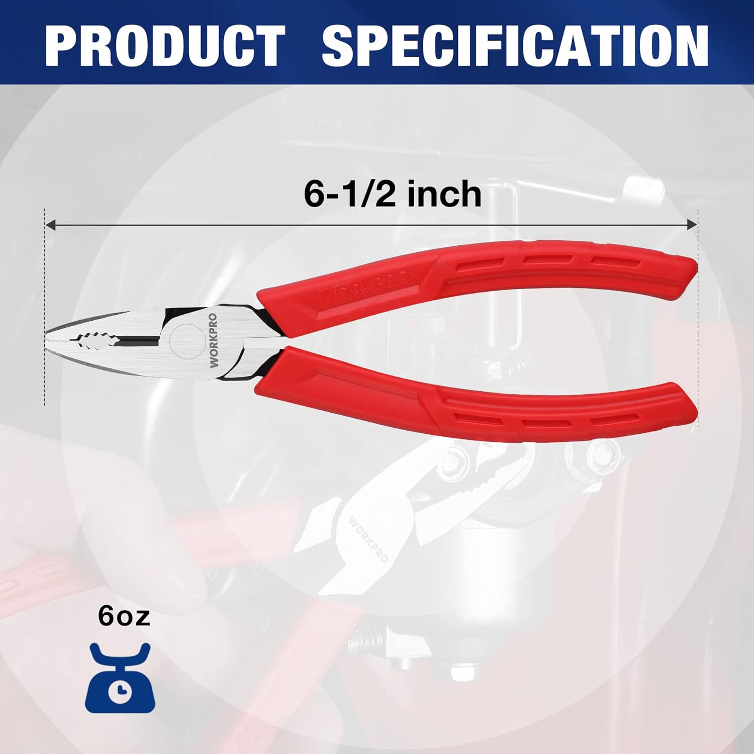 6-1/2 in WORKPRO screw extractor pliers with red handles and serrated jaws
