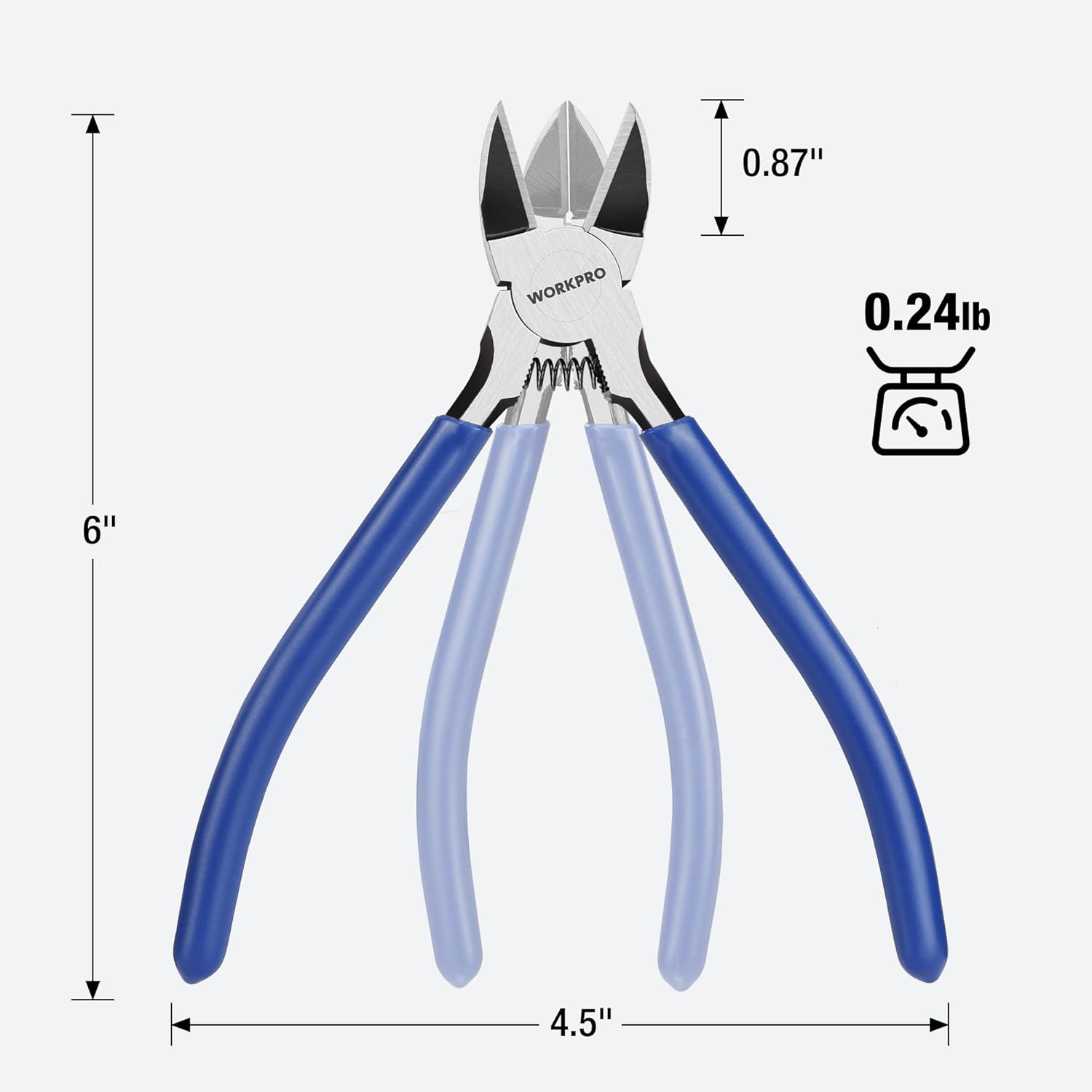 WORKPRO 2-pack flush cutting pliers, blue handles with black cutting heads