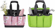 WORKPRO garden tool tote bag with pink floral fabric panels and black carry handles