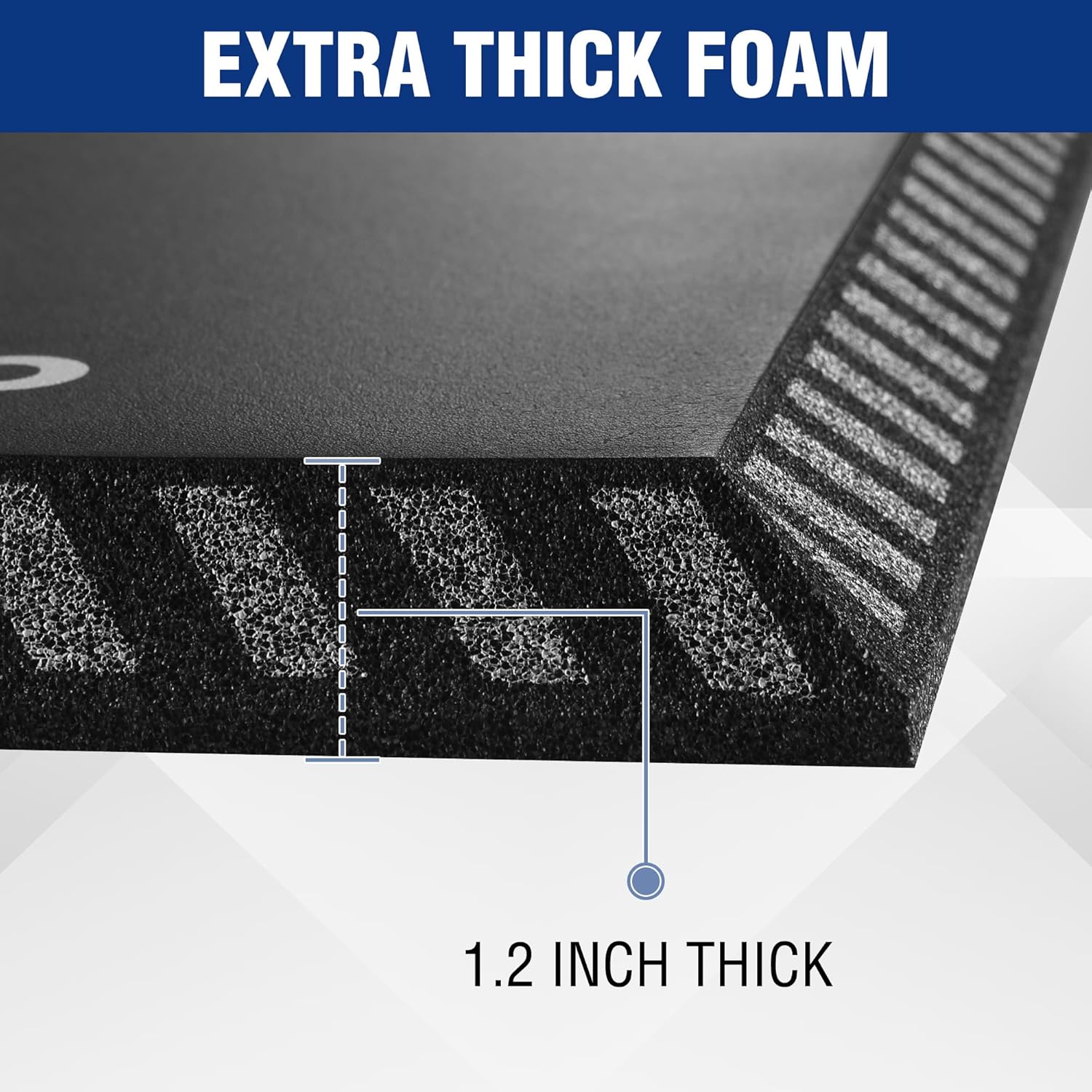 Black extra thick kneeling pad, 1.2 inch foam cushion with non-slip ribbed sides