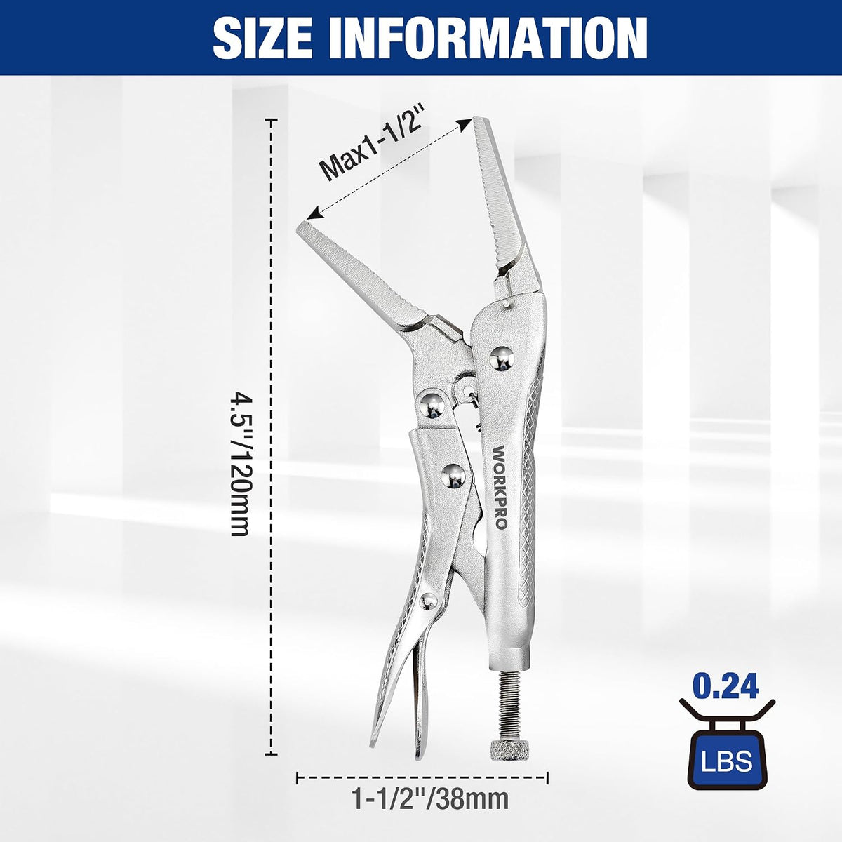 WORKPRO 4-1/2 inch Mini Long Nose Locking Pliers | Chromium-Vanadium Steel Locking Pliers, Locking Adjustable Vise Grips for Clamping Twisting Welding