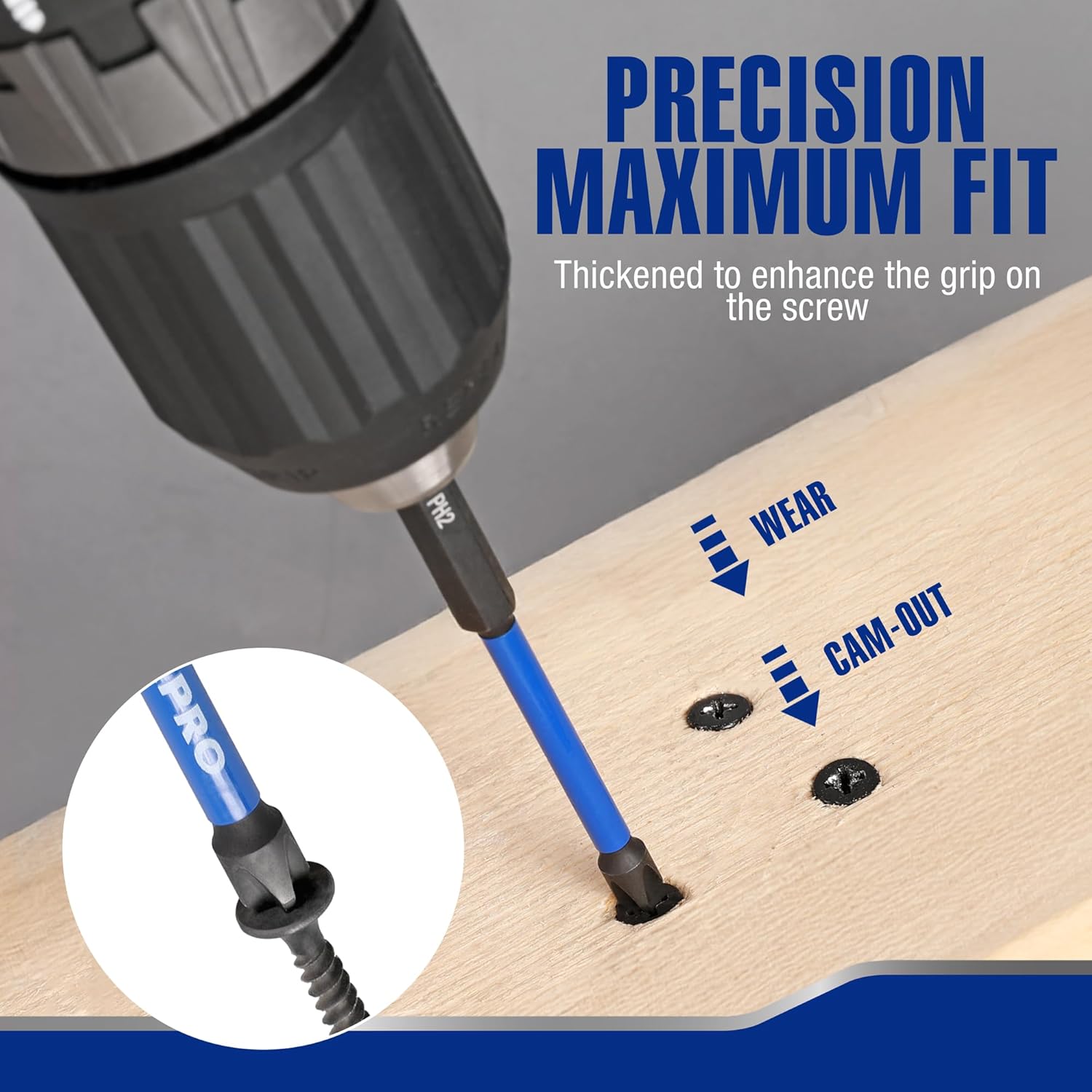WORKPRO PH2 Phillips impact bit driving a screw into light wood
