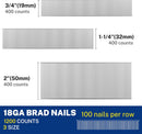 WORKPRO 1200 Count 18 Gauge Brad Nails, (3/4,1-1/4＂,2＂), Universal Brad Nail Gun Nails for Pneumatic & Electric Brad Nailers